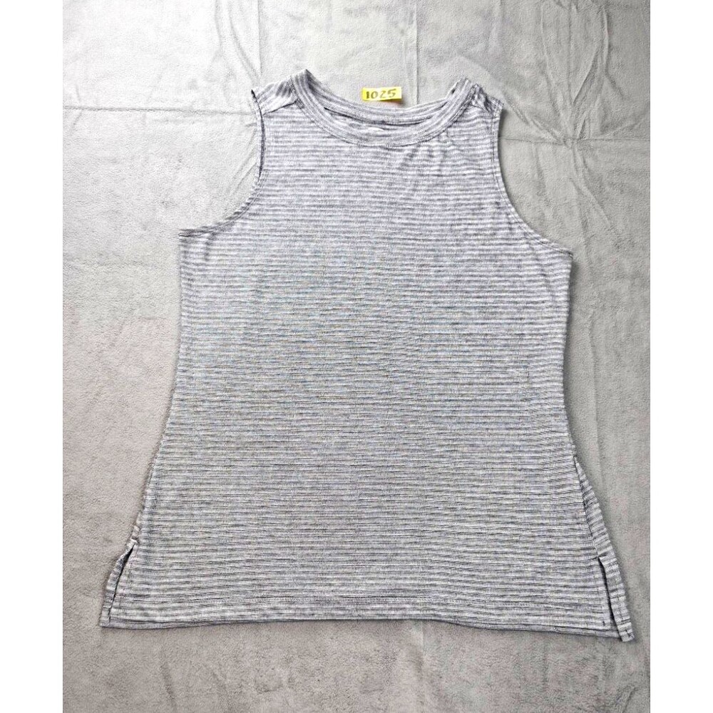 Athletic Works Women's L Gray/Black Striped Sleeveless Round Neck Knit Tank Slit
